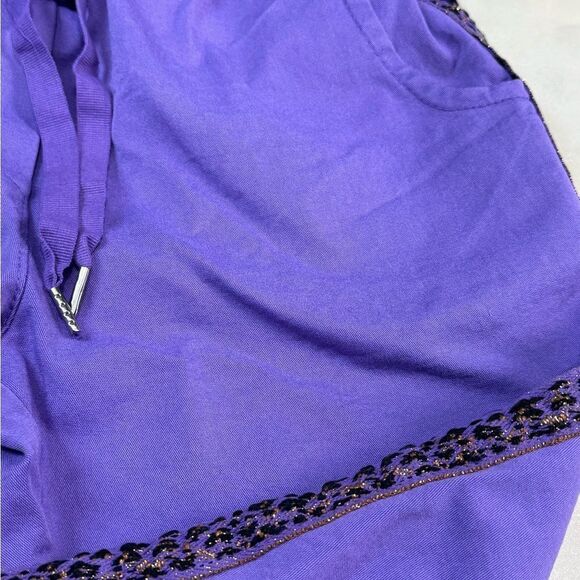 Brand Bazar Purple Drawstring Leopard Stripe Pants Small - Picture 7 of 12